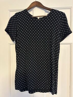 Ann Taylor Black Short Sleeve Polka Dot Tee